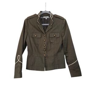 Della Spiga Weekend Military Jacket Olive Green Brass Buttons Trim Women's 8